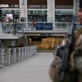 A French soldier of the Sentinelle security operation stands guard in a hall after a knife attack at Paris's Gare de Lyon railway station (Photo: THOMAS SAMSON/AFP via Getty Images)