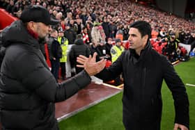 Jurgen Klopp and Mikel Arteta manager of Arsenal during the Premier League match between Liverpool and Arsenal at Anfield in December (Photo: Andrew Powell/Liverpool FC via Getty Images)