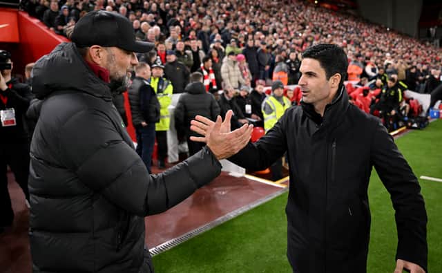Jurgen Klopp and Mikel Arteta manager of Arsenal during the Premier League match between Liverpool and Arsenal at Anfield in December (Photo: Andrew Powell/Liverpool FC via Getty Images)