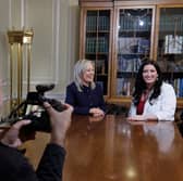 Behind the scenes at Stormont during an official portrait session of First Minister Michelle O'Neill (centre) and Deputy First Minister Emma Little-Pengelly (right) by Kelvin Boyes in the office of First Minister on the day Ms. O’Neill became Northern Ireland's first nationalist First Minister. Picture: Liam McBurney/PA Wire