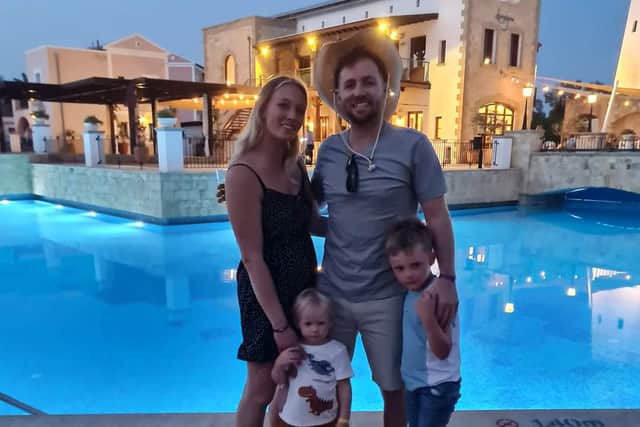 Leah Hilton her partner Hayden Harrop and their children on holiday. Leah Hilton / SWNS