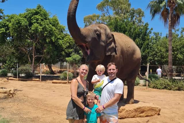 Leah Hilton her partner Hayden Harrop and their children on holiday. Leah Hilton / SWNS