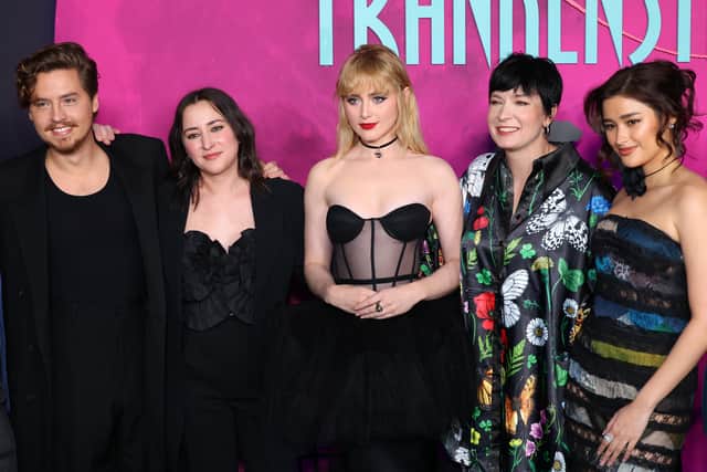 (L-R) Cole Sprouse, Zelda Williams, Kathryn Newton, Diablo Cody and Liza Soberano attend the Los Angeles special screening of Focus Features' "Lisa Frankenstein" at Hollywood Athletic Club on February 05, 2024 in Hollywood, California. (Photo by Leon Bennett/Getty Images)