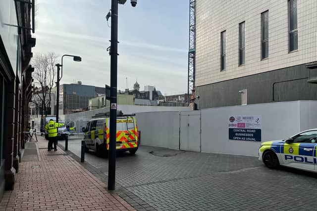A scene has been put in place in Leeds city centre after a man was found dead at a construction site. Picture by Yorkshire Evening Post