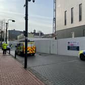 A scene has been put in place in Leeds city centre after a man was found dead at a construction site. Picture: Yorkshire Evening Post