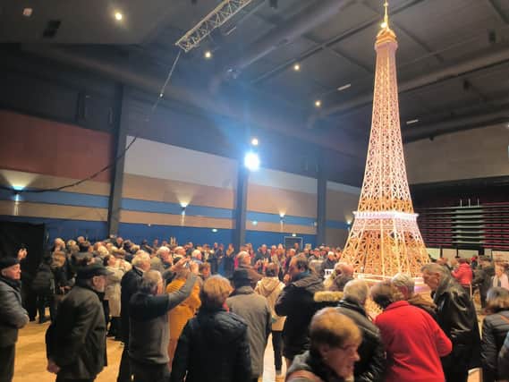 Richard Plaud said he was 'disappointed' after his world record attempt to build the tallest matchstick Eiffel Tower was rejected by Guinness World Records. Picture: Richard Plaud on Facebook