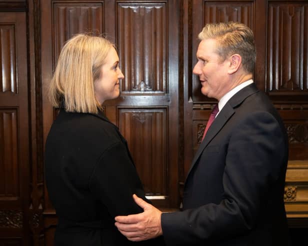Keir Starmer meets Esther Ghey, the mother of murdered teen Brianna, in Parliament. Credit: Labour