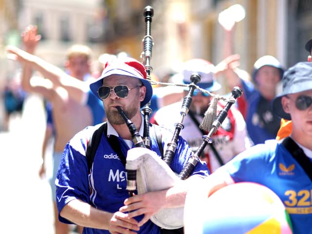 A Rangers fan plays the bagpipes ahead of the UEFA Europa League final match between Eintracht Frankfurt and Rangers in May 2022 (Photo: Alex Pantling/Getty Images)