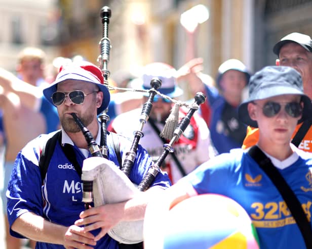 A Rangers fan plays the bagpipes ahead of the UEFA Europa League final match between Eintracht Frankfurt and Rangers in May 2022 (Photo: Alex Pantling/Getty Images)