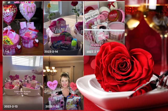 TikTok users have been showing off their Valentine's baskets on the social media site - but they're not just being made for romantic partners. Photos by TikTok. Composite image by NationalWorld/Kim Mogg.