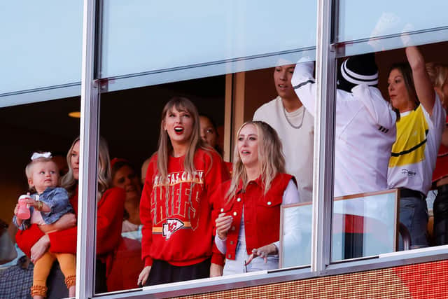 Taylor Swift watches on with Patrick Mahomes' wife, Brittany. 