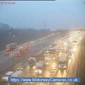 Queues of traffic on the M6 northbound after a lorry fire between Junction 11a and Junction 12 in Staffordshire Picture: motorwaycameras.co.uk