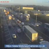Drivers are facing nine-mile tailbacks and delays of up to two-hours after a multi-vehicle collision in the M1 near Leicester. (Credit: motorwaycameras.co.uk)