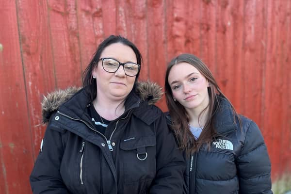 Post Office clerk Jacqueline Falcon (left), whose fraud conviction has been overturned by the Court of Appeal in the light of the Horizon system debacle, pictured with her 17-year-old daughter Summer, near their home in Hadston, Northumberland. Tom Wilkinson/PA Wire