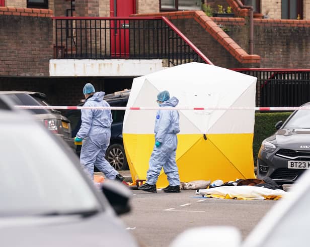 Forensic officers at the scene near Bywater Place in Surrey Quays, south east London, after 30-year-old Bryce Hodgson, from Sheffield, was shot dead by police on January 30, 2024