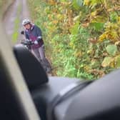 Lorry driver and cyclist argue on Hampshire country lane. Picture: SWNS