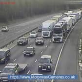 Drivers face hour-long delays near Stansted Airport after a collision on the road. (Credit: Motorwaycameras.co.uk)
