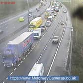 A diesel spill has seen two lanes closed on the northbound M6 at Junction 8, causing 30-minute delays Picture: motorwaycameras.co.uk