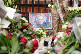 Floral tributes the Russian Embassy in London the Russian Embassy in London, for jailed Russian opposition leader Alexei Navalny who died on Friday Picture: Jordan Pettitt/PA Wire 