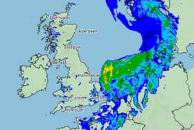 The Met Office's rainfall chart for Sunday lunchtime, showing that the rain that soaked the south yesterday evening and overnight has headed off Picture: Met Office