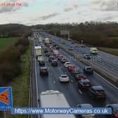 Queuing traffic on the M23 after the crash Picture: motorwaycameras.co.uk 