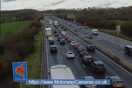 Queuing traffic on the M23 after the crash Picture: motorwaycameras.co.uk 