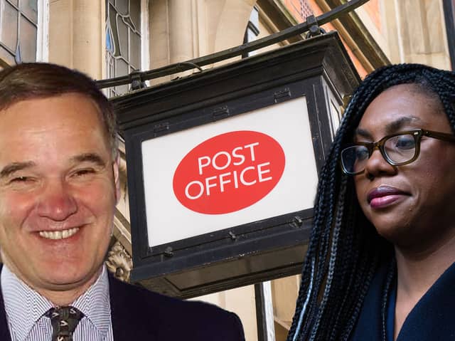 Kemi Badenoch, right, has been caught up in a row with former Post Office boss Henry Staunton, left. Credit: Getty/Mark Hall