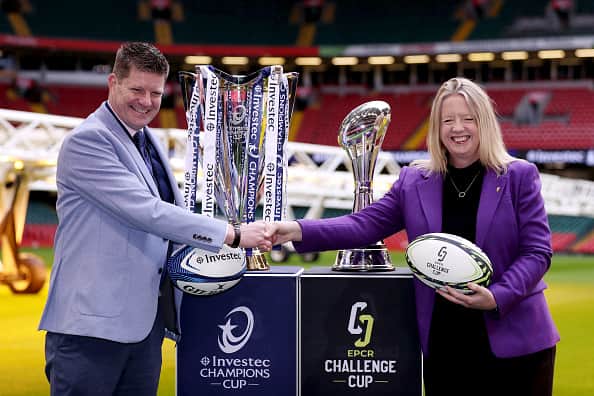 WRU Group CEO, Abi Tierney (right) apologises after a female former employee alleged she was sexually assaulted in a cupboard at the Principality Stadium. Picture: Ryan Hiscott/Getty Images