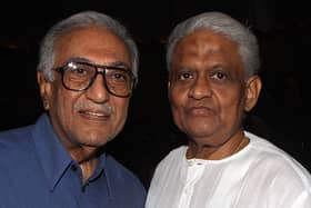 Beloved radio presenter Ameen Sayani, pictured left, with Bollywood composer Pyarelal Sharma, has died at 91 Picture:  STR/AFP via Getty Images