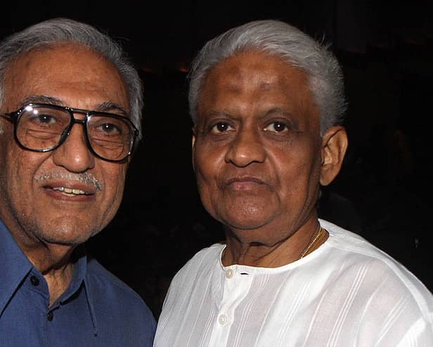 Beloved radio presenter Ameen Sayani, pictured left, with Bollywood composer Pyarelal Sharma, has died at 91 Picture:  STR/AFP via Getty Images