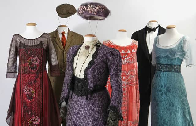 Some of the TV and film costumes which were sold at auction for charity. Pictured are outfits from "Downtown Abbey". Photo by Lightscamera.auction and Kerry Taylor Auctions.