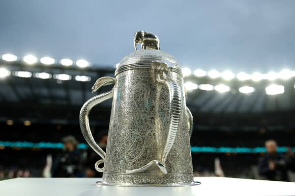  The Calcutta Cup during the Six Nations Rugby match between England and Scotland at Twickenham Stadium on February 04, 2023 in London, England. (Photo by David Rogers/Getty Images)