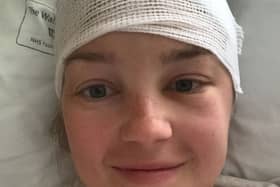 Emma Bond in hospital after her operation. (Picture: Brain Tumour Research / SWNS)