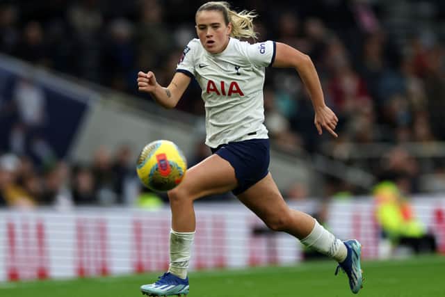 20-year-old Grace Clinton in action for Spurs. She scored on England debut against Austria