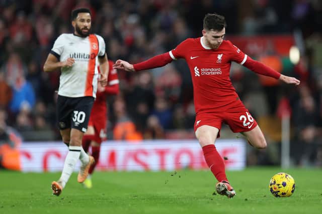 Andy Robertson in action for Liverpool. He is being eyed by Bayern Munich
