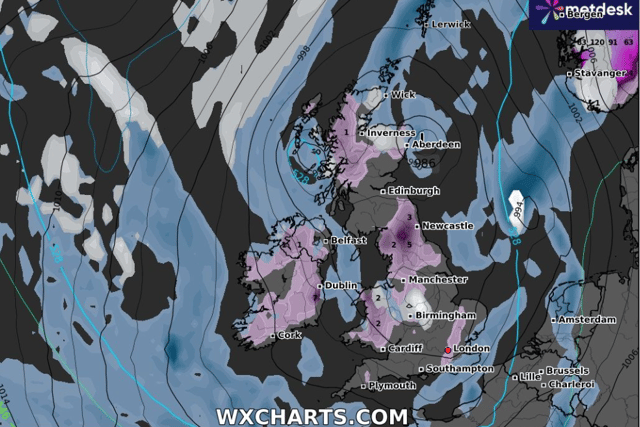 Snow is set to hit the UK heading into March. (Credit: WXCharts)