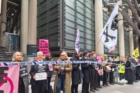 Hundreds of protesters have blockaded the Lloyd's of London building (Photo: Wang Sum Luk)