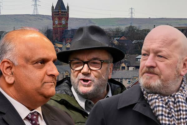 Rochdale by-election candidates left to right: Azhar Ali, suspended from the Labour Party for repeating an anti-Semitic conspiracy theory, George Galloway, who left Labour in 2003 after telling soldiers to disobey orders in the Iraq war, and Reform UK's Simon Danczuk, who was kicked out of Labour Party for sending illicit messages to a 17-year-old. Credit: Getty/Mark Hall