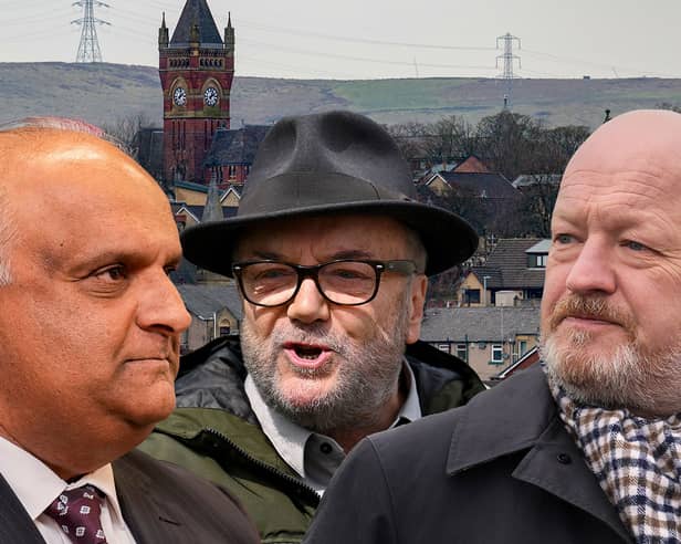 Rochdale by-election candidates left to right: Azhar Ali, suspended from the Labour Party for repeating an anti-Semitic conspiracy theory, George Galloway, who left Labour in 2003 after telling soldiers to disobey orders in the Iraq war, and Reform UK's Simon Danczuk, who was kicked out of Labour Party for sending illicit messages to a 17-year-old. Credit: Getty/Mark Hall