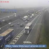 A lane closure resulting from a multi-vehicle crash on the M1 has caused delays of 30 minutes for drivers this morning. (Credit: Motorwaycameras.co.uk)