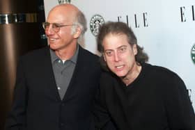 Comedians Larry David (L) and Richard Lewis attend the Launch of ELLE Magazines Premiere Green Issue at the Pacific Design Center on April 11, 2006 in Los Angeles, California  (Photo by Matthew Simmons/Getty Images)