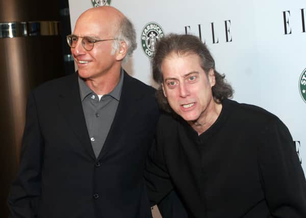 Comedians Larry David (L) and Richard Lewis attend the Launch of ELLE Magazines Premiere Green Issue at the Pacific Design Center on April 11, 2006 in Los Angeles, California  (Photo by Matthew Simmons/Getty Images)