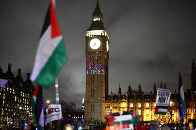 Palestine protesters outside Parliament. Credit: Getty