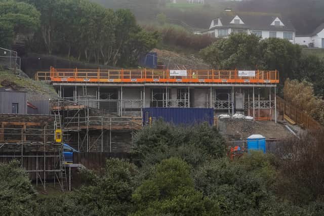 Kate Blanchett's Eco Home site in Mawgan Porth, Cornwall captured on the 28th February 2024 after locals continue to complain about the noise that the site is causing