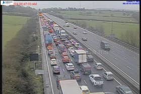 Traffic has been delays on the M5 northbound after a collision which saw a vehicle carrying cattle overturn on the carriageway. (Credit: motorwaycameras.co.uk)