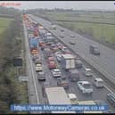 Traffic has been delays on the M5 northbound after a collision which saw a vehicle carrying cattle overturn on the carriageway. (Credit: motorwaycameras.co.uk)