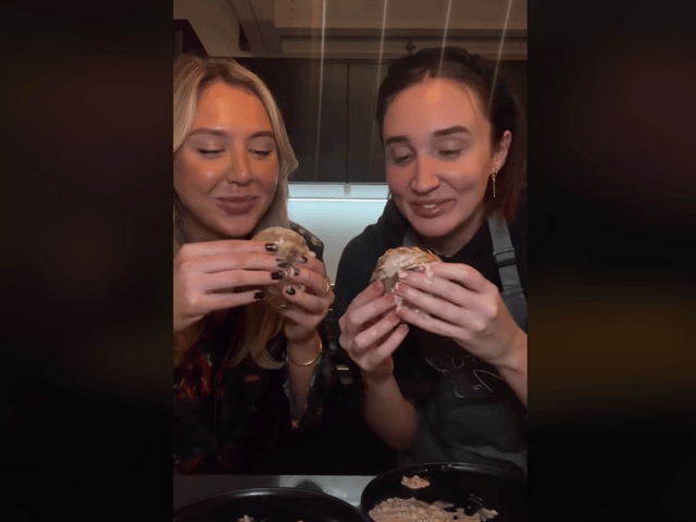 TV personality Megan McKenna and her sister Milly are among those who have tried the viral flying dutchman burger which foodies are loving on TikTok. Photo by TikTok/MeganMcKenna.