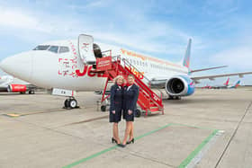 A 55-year-old mum has become a member of cabin crew for Jet2 after being inspired by her daughter - with the pair now working together. Picture: Jet2.com / SWNS