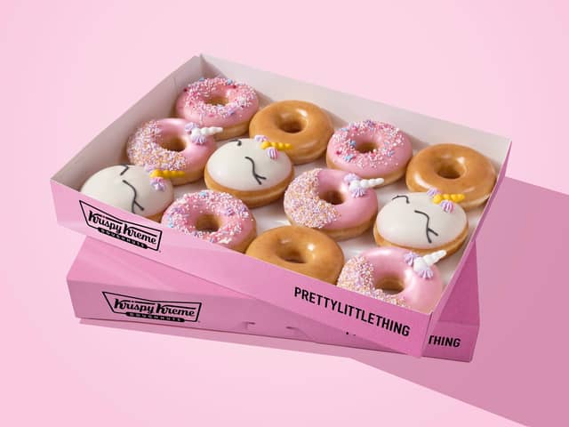 PrettyLittleThing and Krispy Kreme have partnered up to launch a stylish spring snack - but it's limited edition. Photo by PrettyLittleThing and Krispy Kreme.