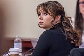 Hannah Gutierrez-Reed, former armorer for the movie "Rust," listens to closing arguments in her trial at district court on March 6, 2024 in Santa Fe, New Mexico. Gutierrez-Reed, who was working as the armorer on the movie "Rust" when a revolver actor Alec Baldwin was holding fired, killing cinematographer Halyna Hutchins and wounding the film's director Joel Souza, was found guilty of involuntary manslaughter but acquitted on charges of tampering with evidence. She could face up to 18 months in prison. (Photo by Luis SÃ¡nchez Saturno - Pool/Getty Images)